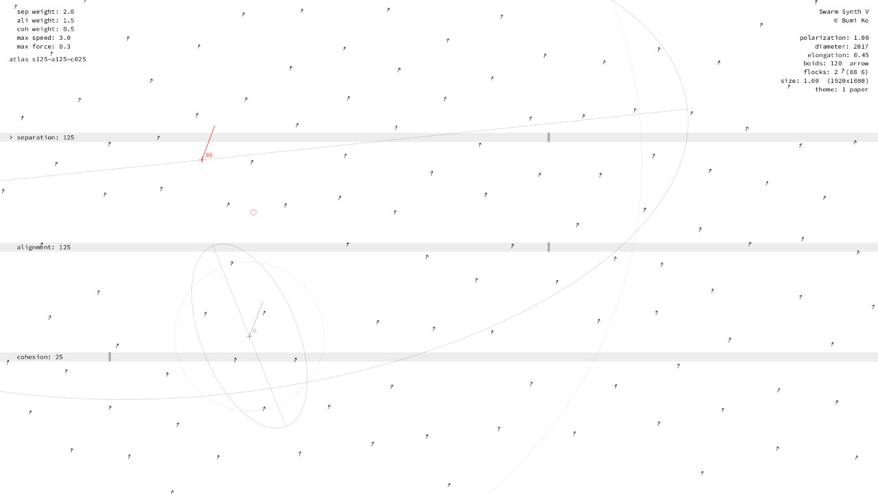 Separation 100–150, alignment 100–150, cohesion 0–50: scattered